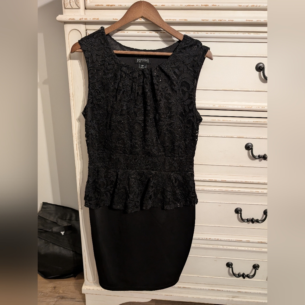 Enfocus Studio Black Textured Peplum Dress